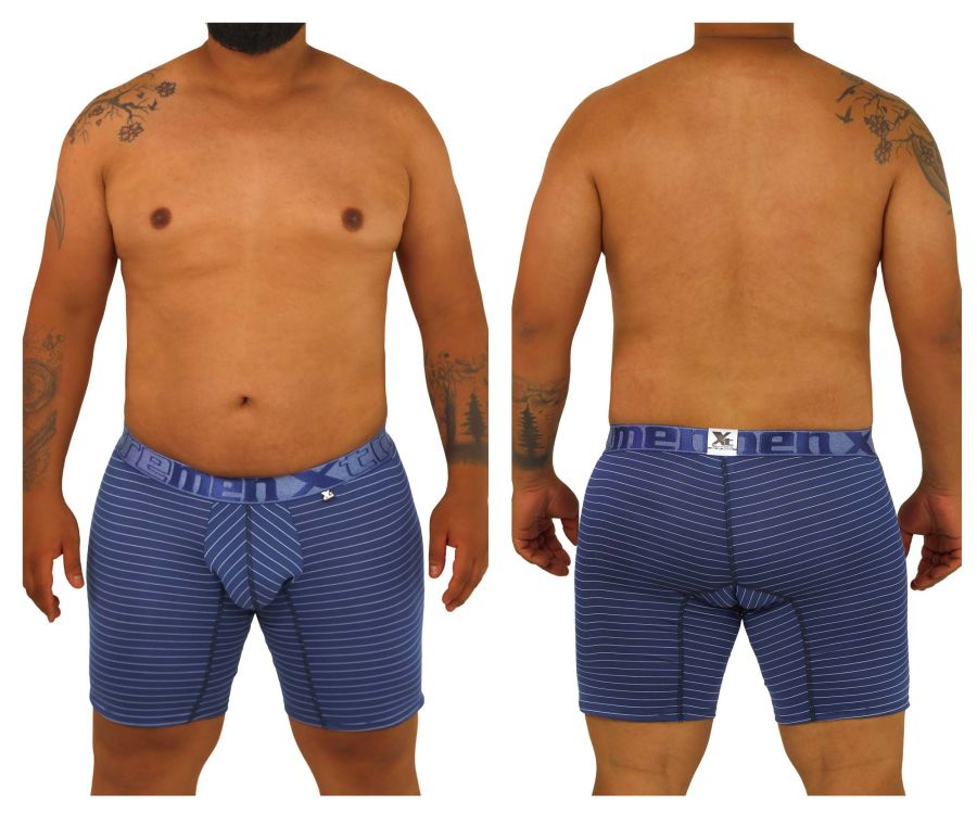 Xtremen 70004 Striped Boxer Briefs Dark Blue Plus Sizes