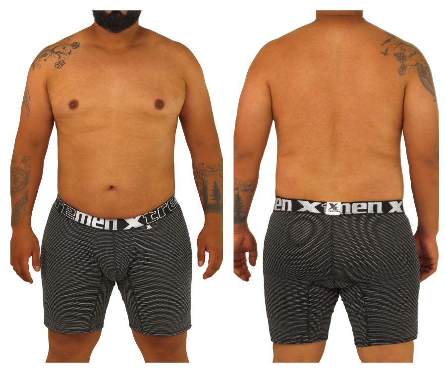 Xtremen 70005 Long Boxer Briefs Black White Plus Sizes