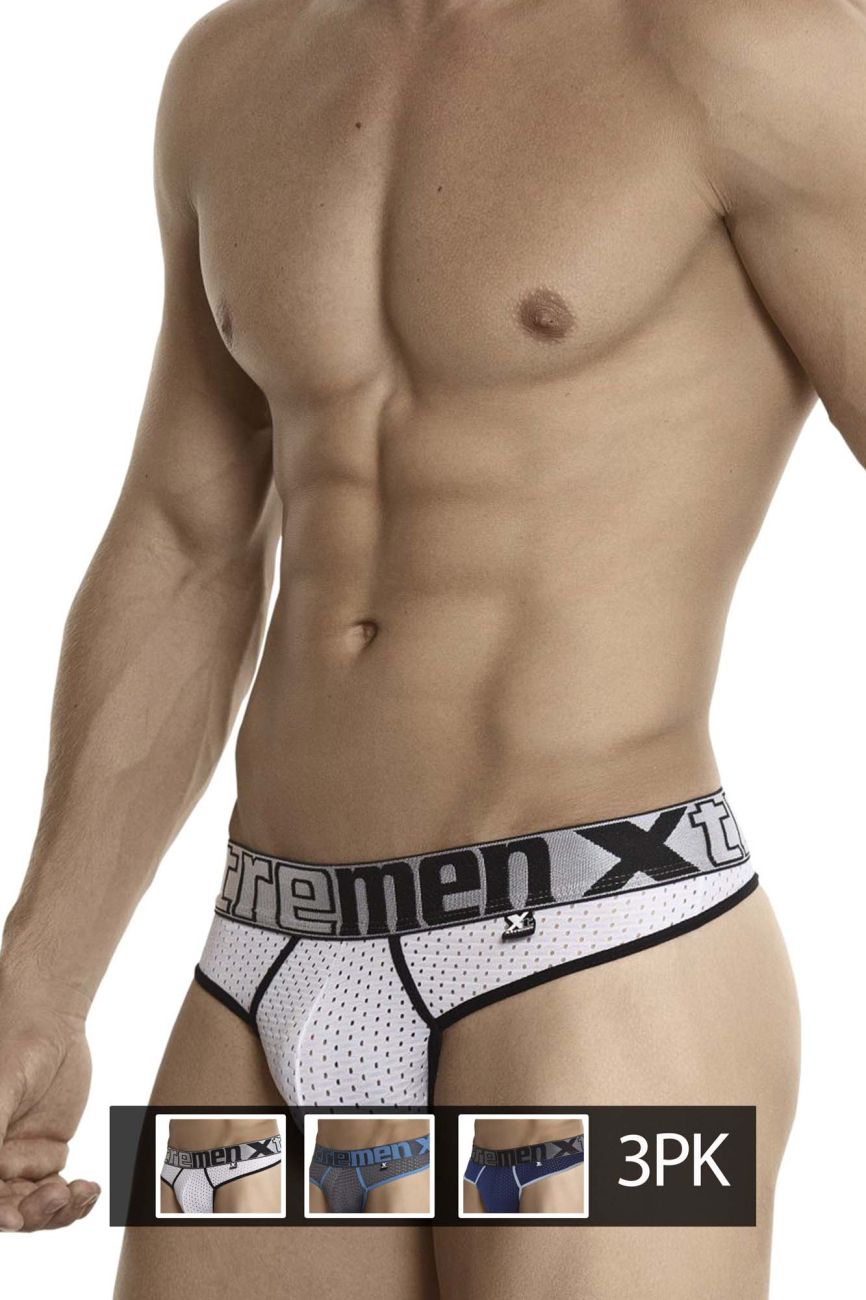 Xtremen 91036-3 3PK Thongs White-Gray-Blue Plus Sizes