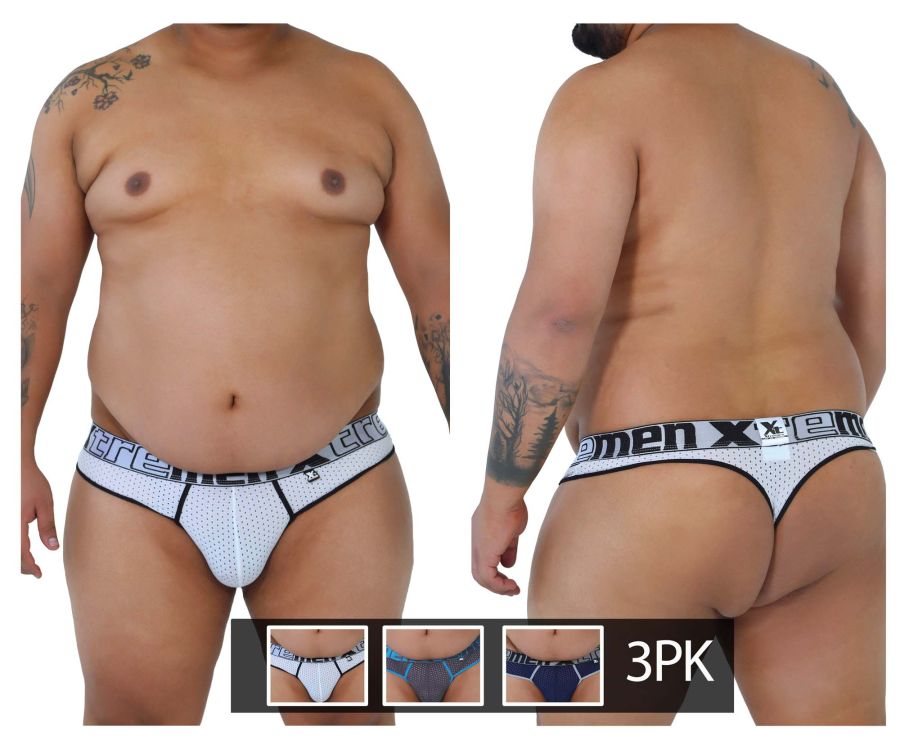 Xtremen 91036X-3 3PK Thongs White-Gray-Blue Plus Sizes