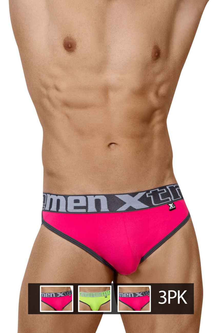 Xtremen 91053-3 3PK Briefs Fuchsia-Green-Fuchsia