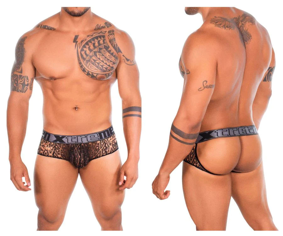 Xtremen 91119 Seductive Stretch Net Lace Jockstrap Black