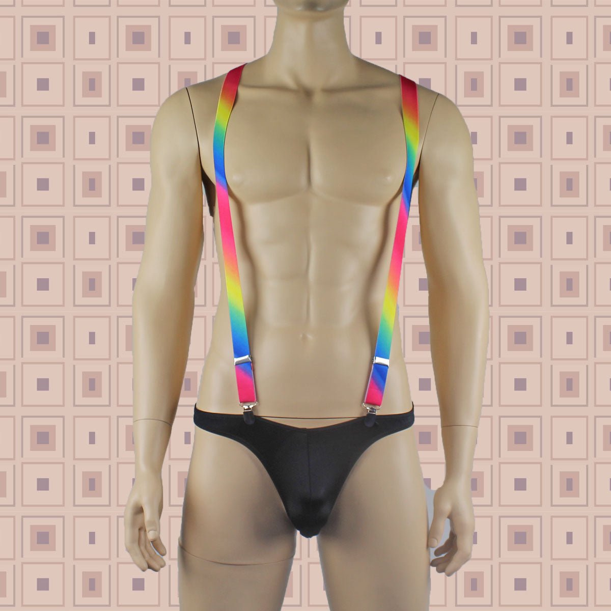 SALE - Stretch Elastic Clip on Suspender Braces Tie Dye Rainbow