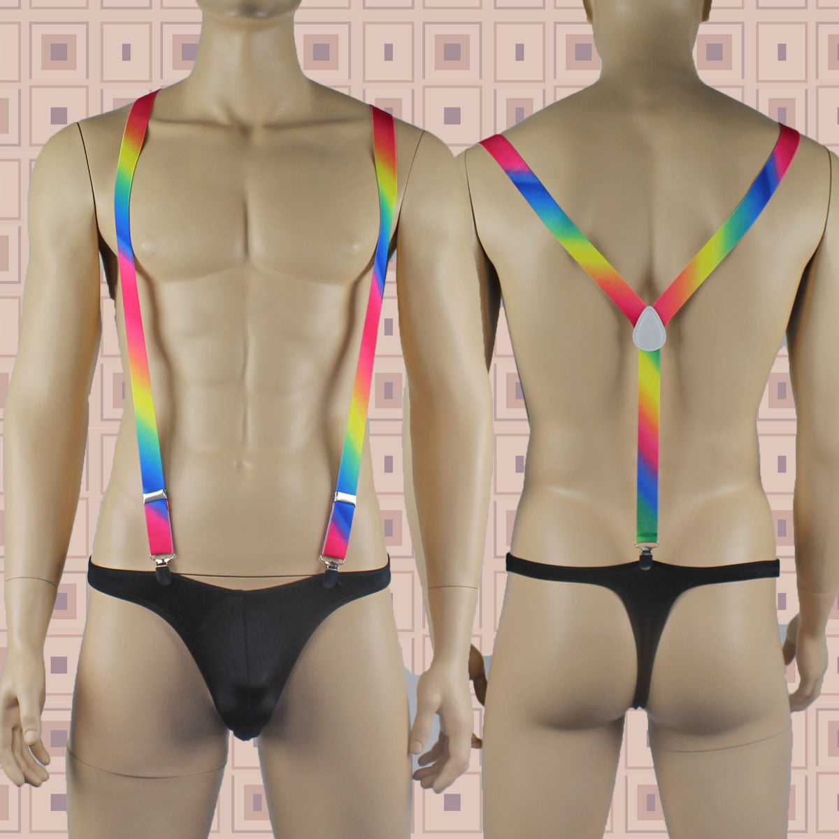 SALE - Stretch Elastic Clip on Suspender Braces Tie Dye Rainbow