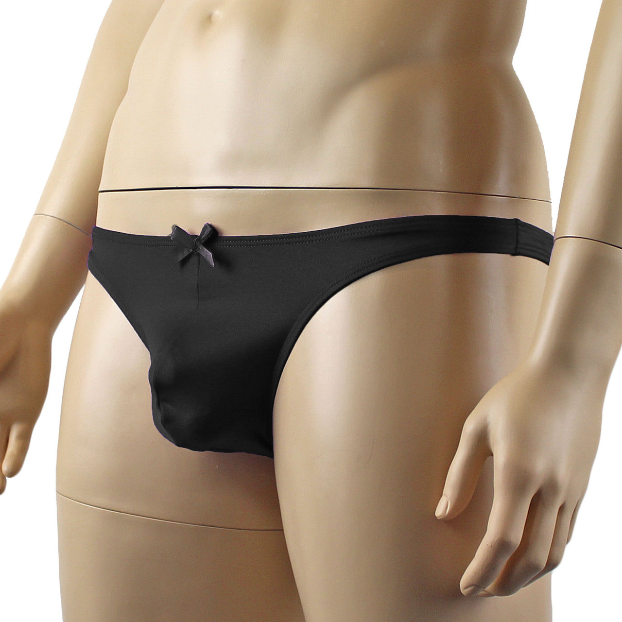 Mens Lingerie Stretch Lycra Thong with Bow (black plus other colours)