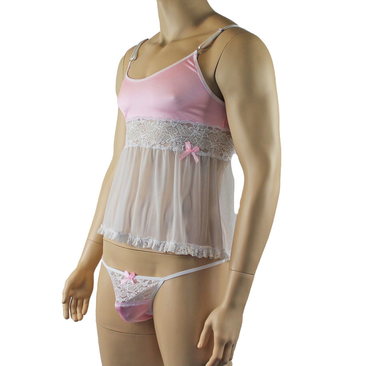 Mens Mini Babydoll Camisole & G string (light pink and white plus other colours)