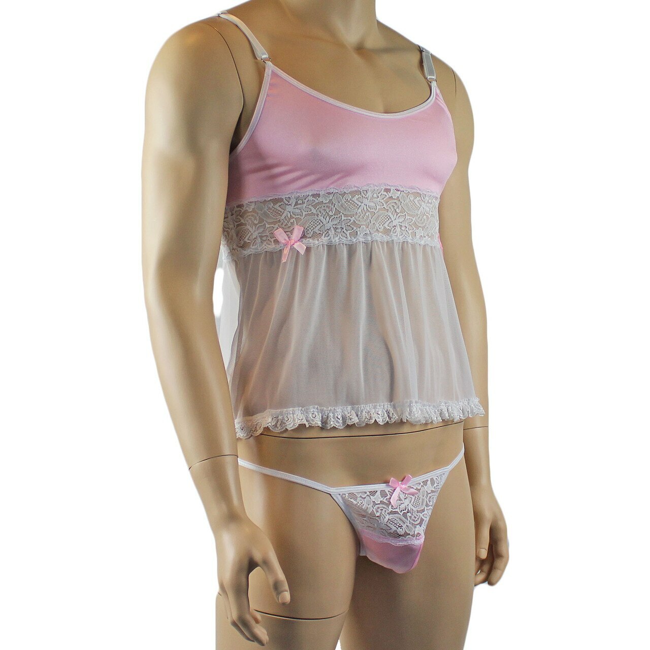 Mens Mini Babydoll Camisole & G string (light pink and white plus other colours)