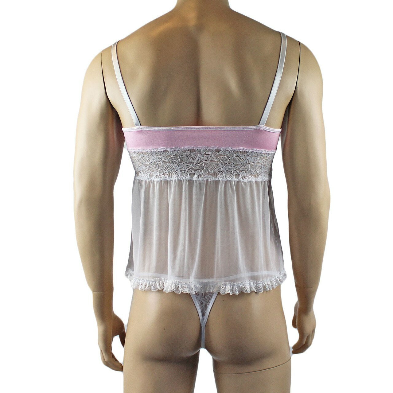 Mens Mini Babydoll Camisole & G string (light pink and white plus other colours)