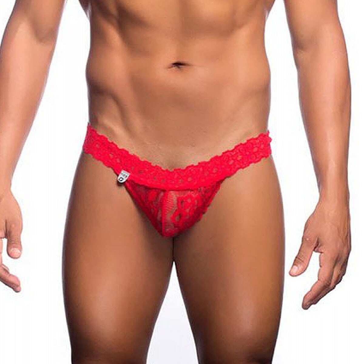 Mens Stretch Lace Thong with Band Red
