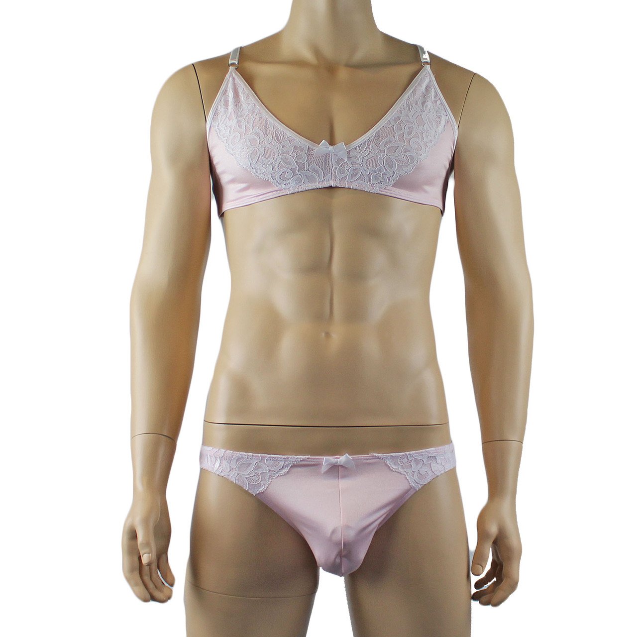 Mens Isabel Bra Top and Bikini Brief Male Lingerie (peach and white plus other colours)