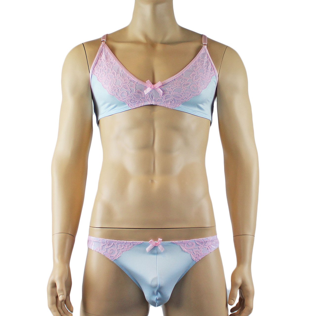 Mens Isabel Bra Top and Bikini Brief Male Lingerie (light blue and pink plus other colours)