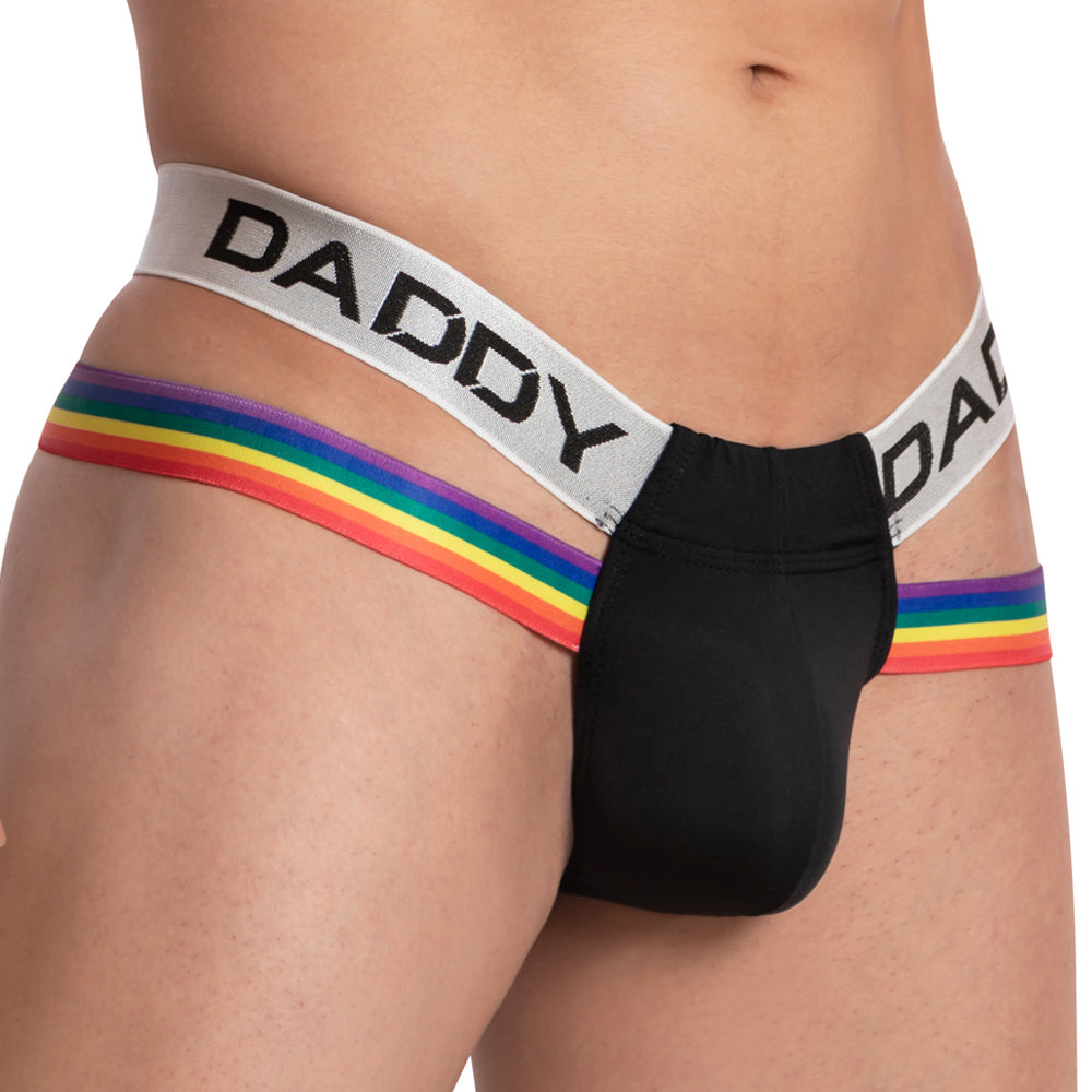 Daddy I have Pride Rainbow Strap Thong Black Plus Sizes