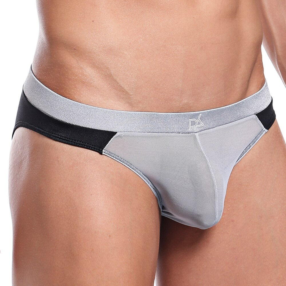 SALE - Mens Sheer See Through Mesh Front Bikini Brief Black and Grey