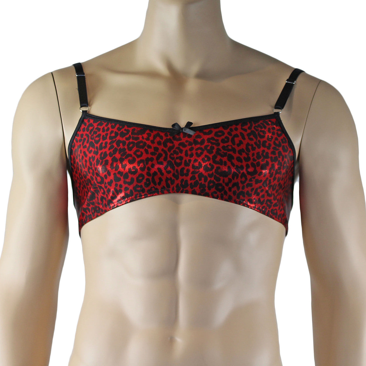 Mens Dazzle Animal Leopard Print Bra and Thong Set Red