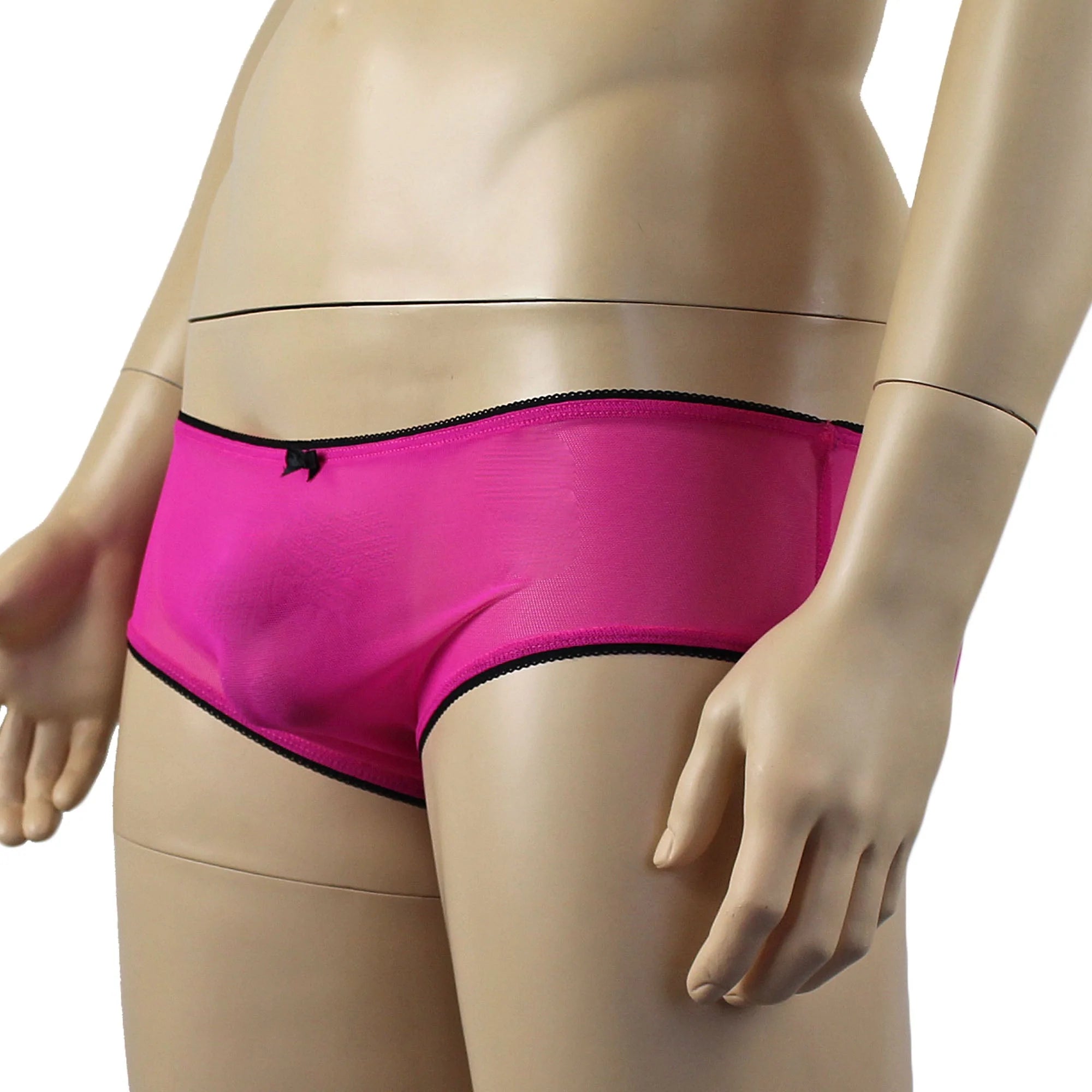 SALE - Mens Sheer Mesh Panty with Black Pico Elastic Cerise