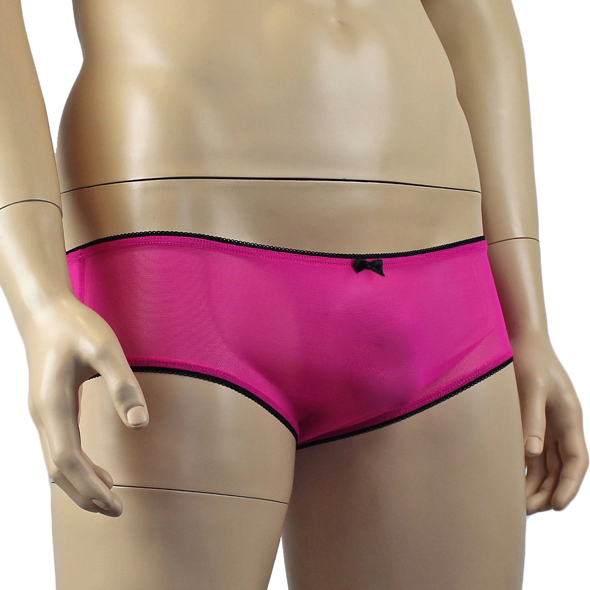 SALE - Mens Sheer Mesh Panty with Black Pico Elastic Cerise