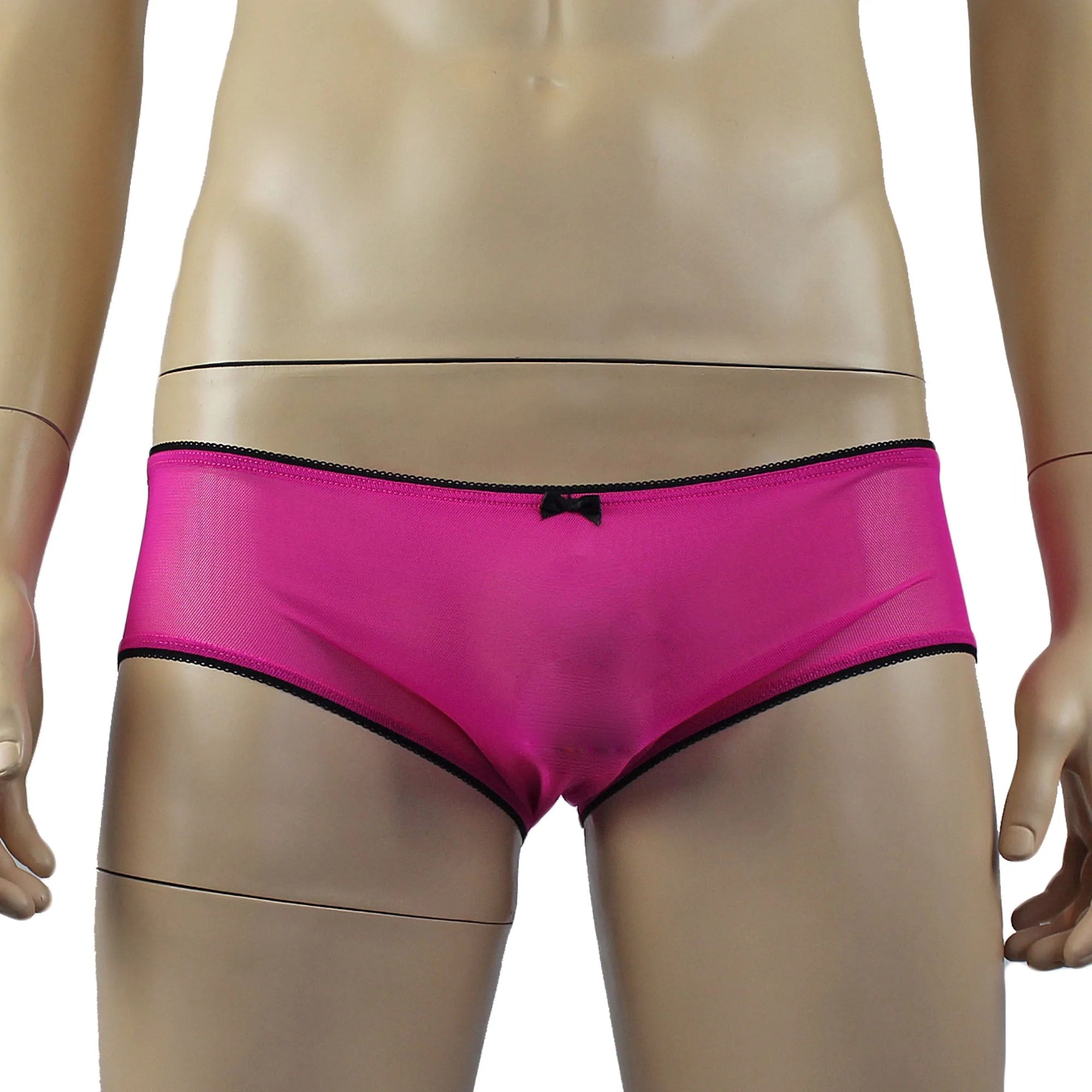 SALE - Mens Sheer Mesh Panty with Black Pico Elastic Cerise