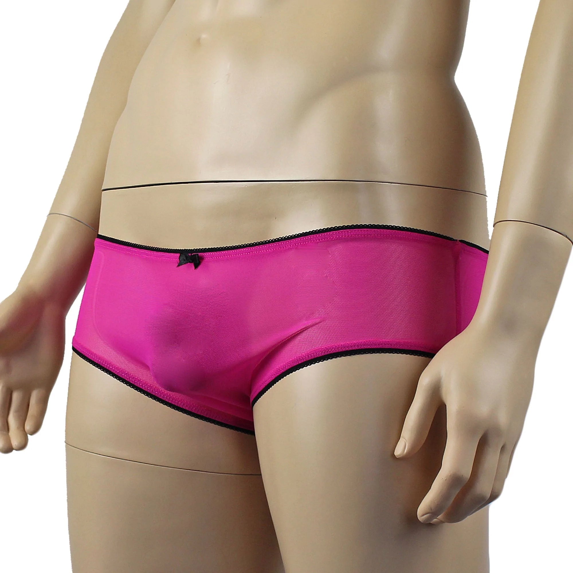 SALE - Mens Sheer Mesh Panty with Black Pico Elastic Cerise