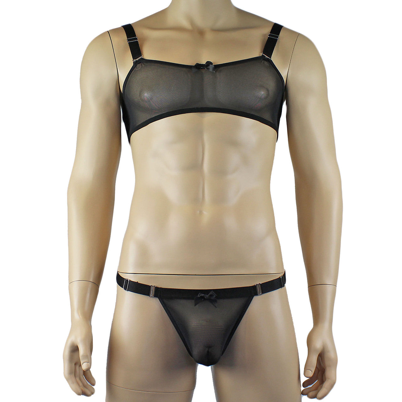 Mens Exotic Sheer Mesh Bra Top & G string - Sizes up to 3XL (black plus other colours)