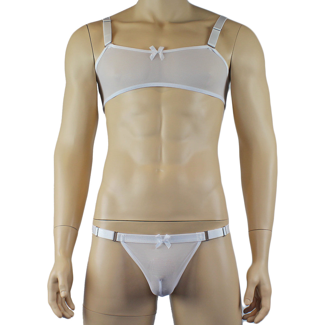 Mens Exotic Sheer Mesh Bra Top & G string (white plus other colours)