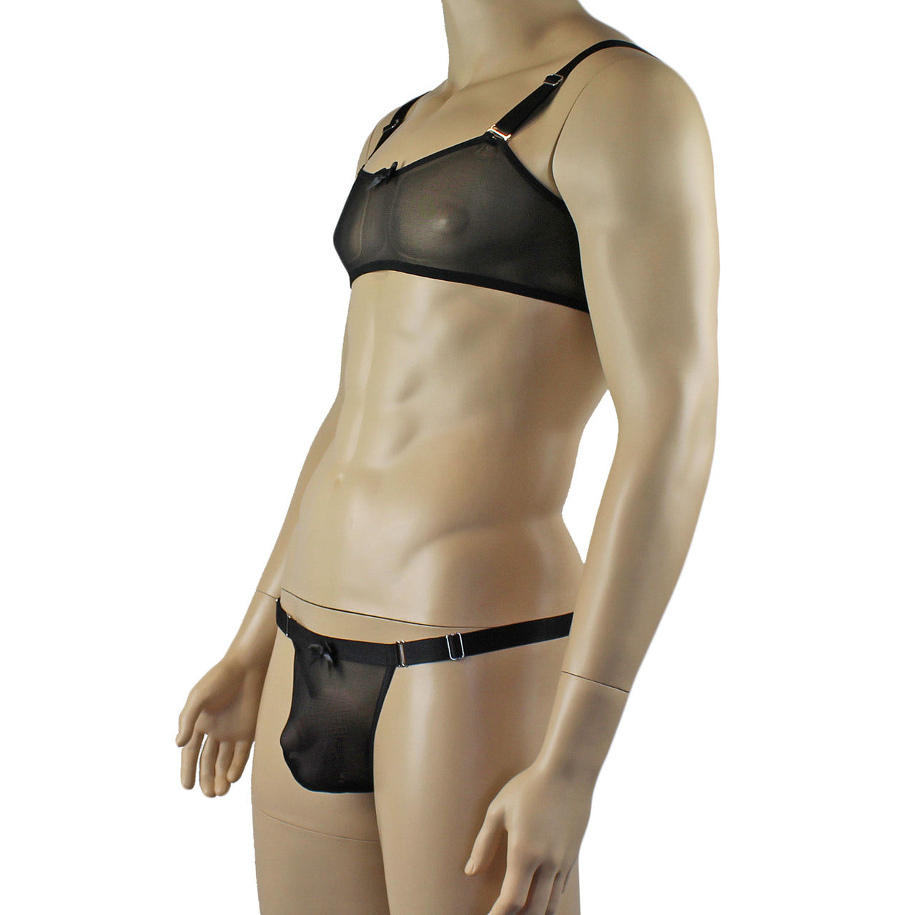 Mens Exotic Sheer Mesh Bra Top & G string - Sizes up to 3XL (black plus other colours)