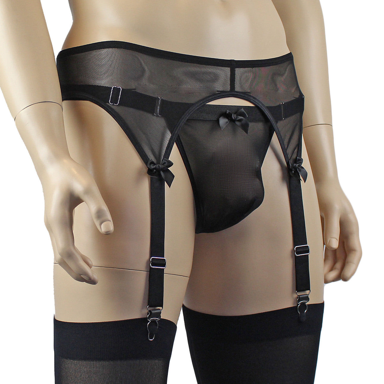 Mens Exotic Sheer Mesh Garterbelt & G string (black plus other colours)