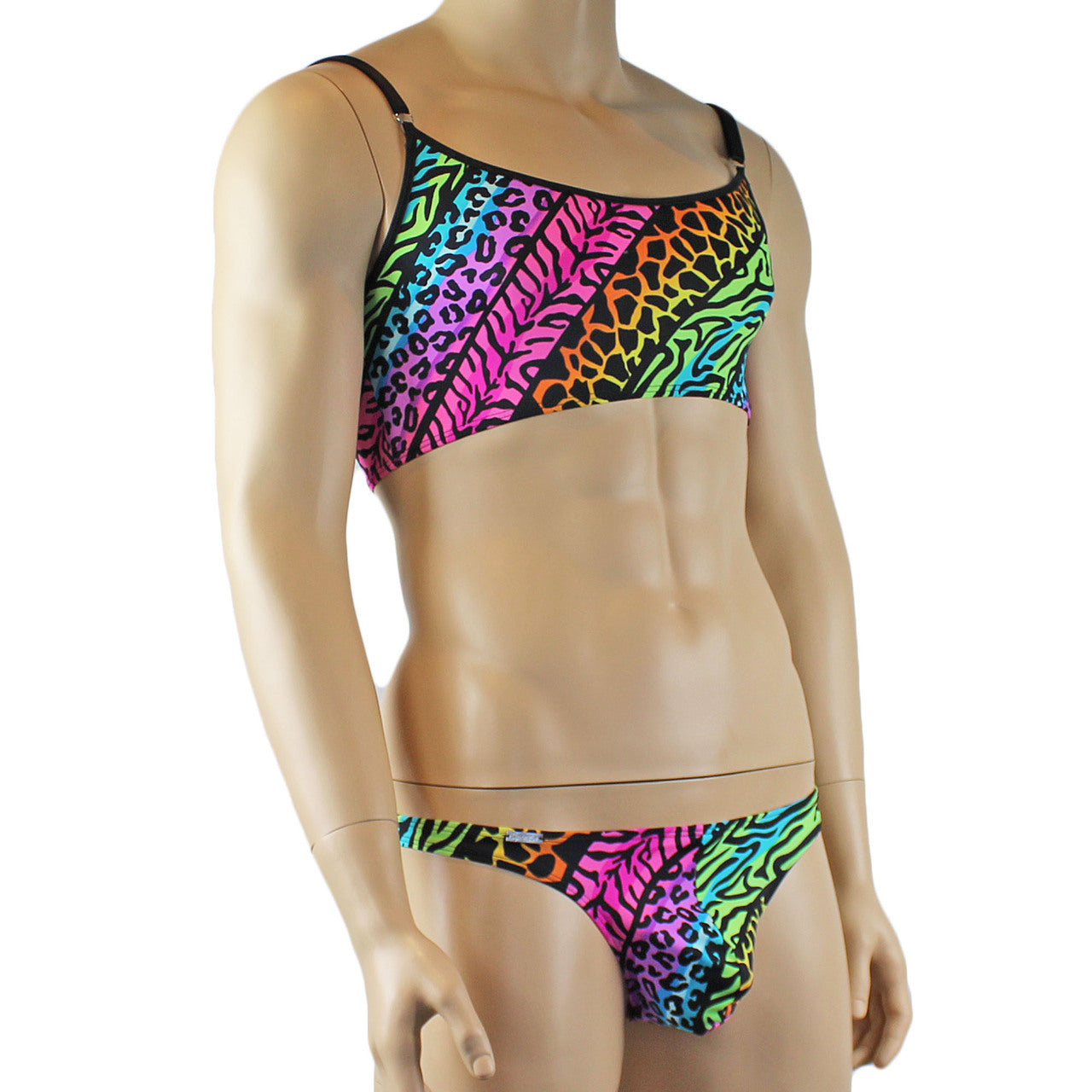 Mens Festival Animal Bra Top and Low Rise Thong Underwear Multi-coloured