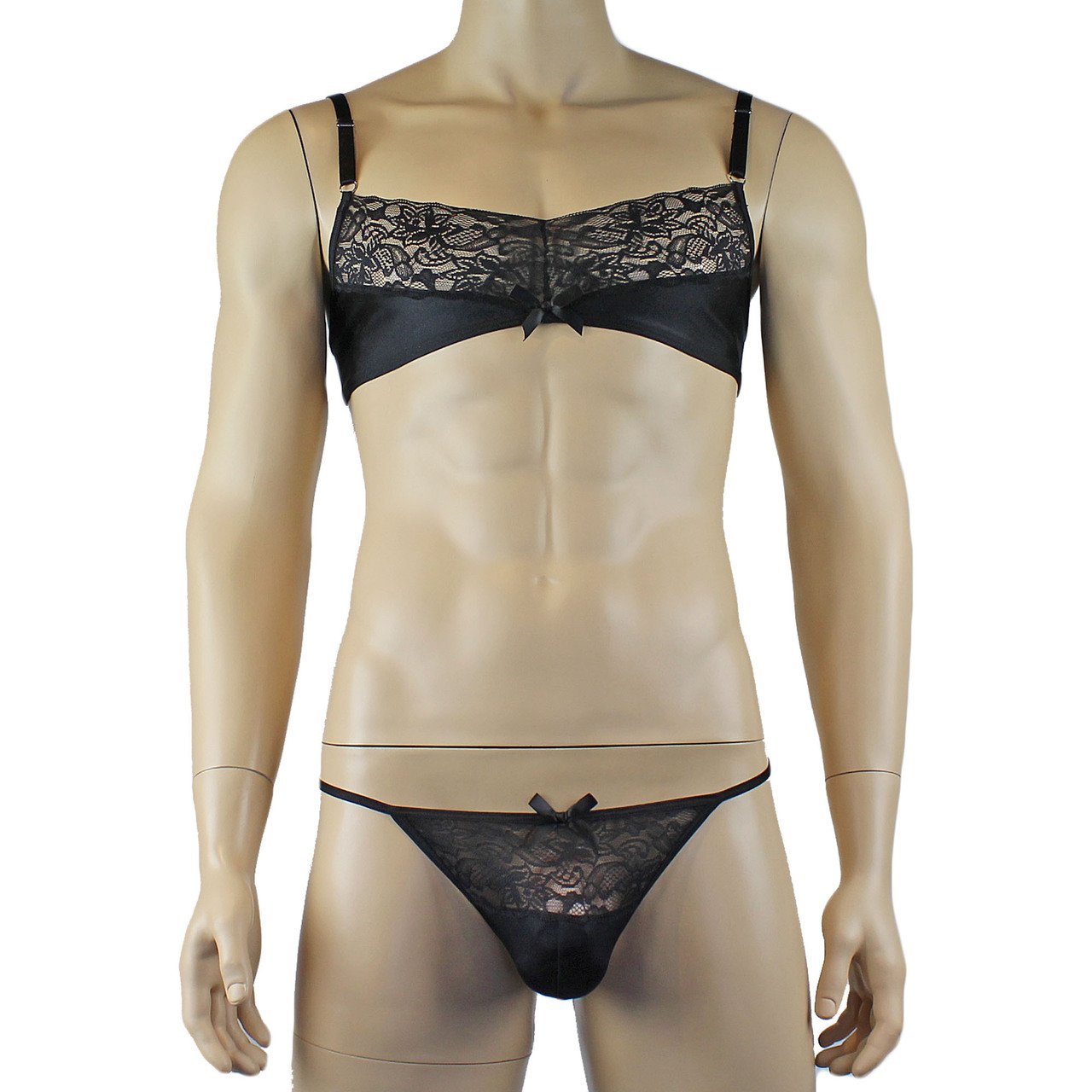 Mens Glamour Bra Top and Pouch G string with Lace Trim (black plus other colours)