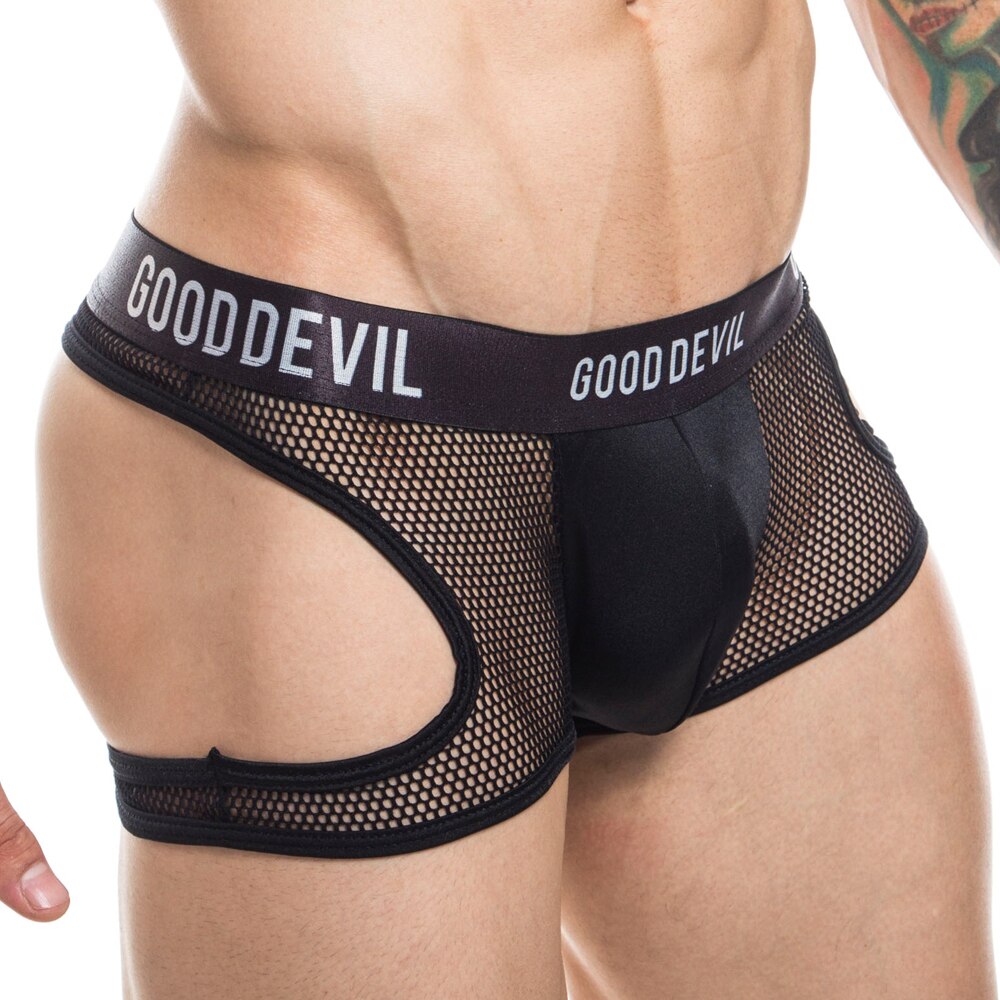 SALE - Mens Good Devil Large Net Thong Shorts Black