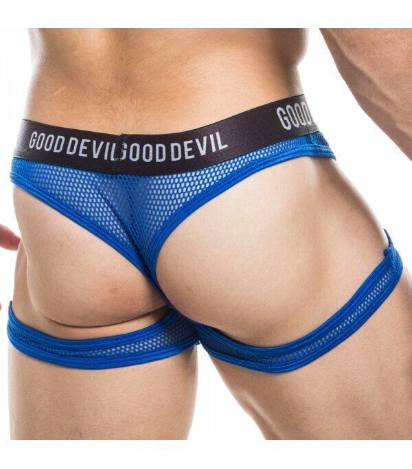 Mens Good Devil Large Net Thong Shorts Blue