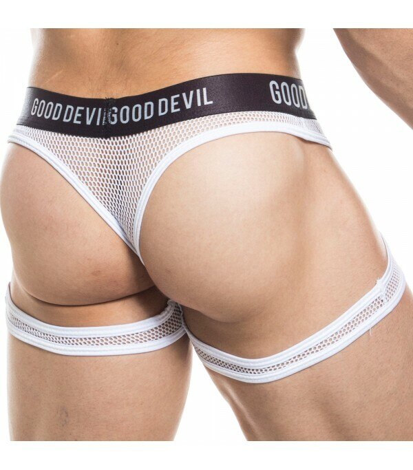 SALE - Mens Good Devil Large Net Thong Shorts White