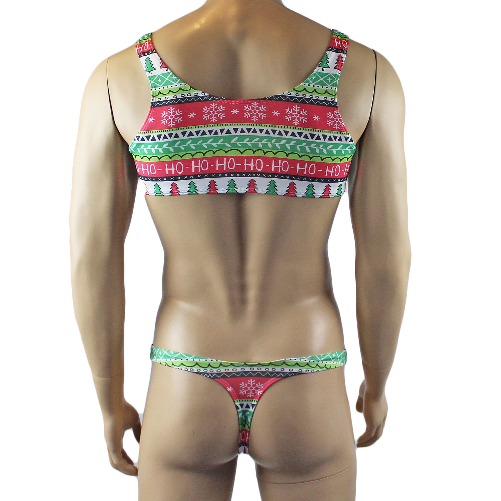 Christmas Gift Wrap Mens Crop Top Bra & G string Thong Xmas Underwear