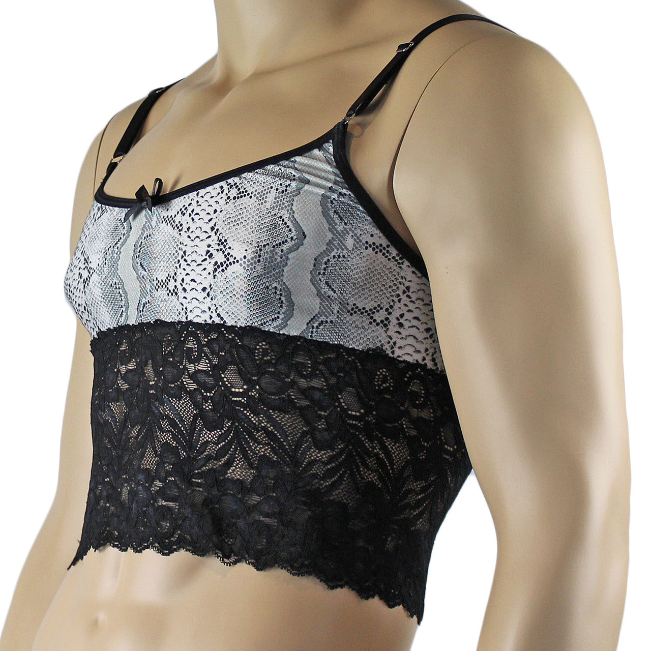 Mens Bra Top Camisole in Grey Snake Print & Black Lace