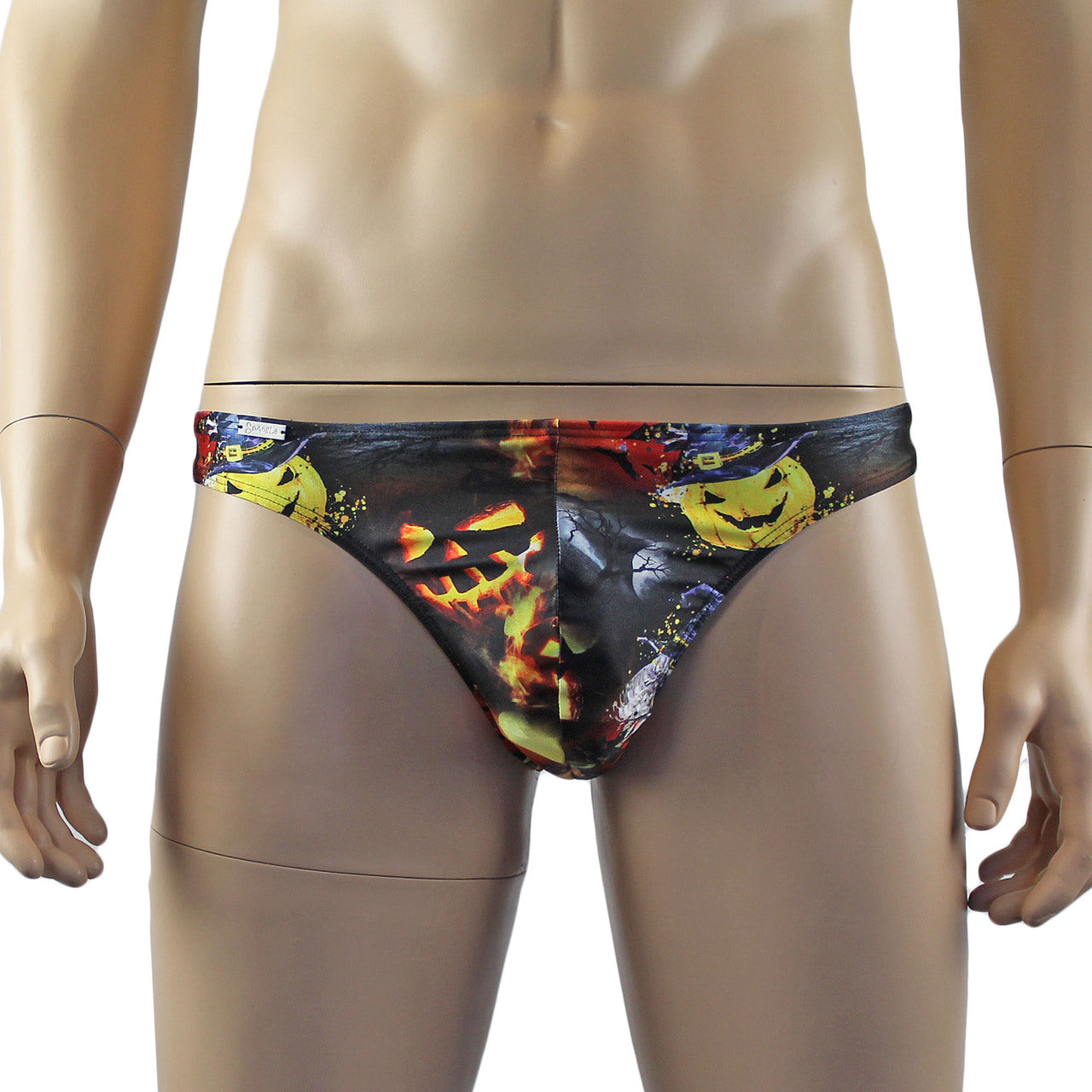 Mens Halloween Fire Breathing Pumpkins and Witches Full Front G string Thong