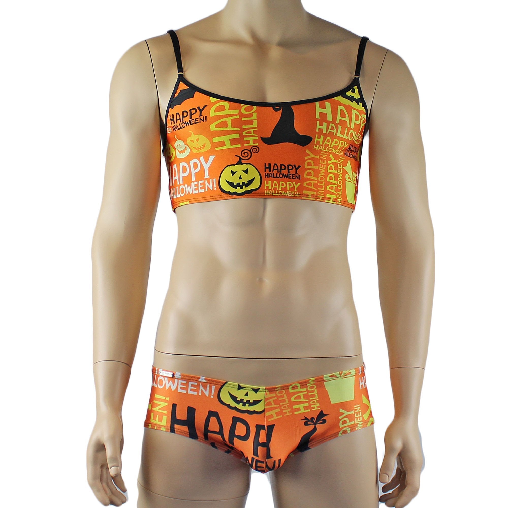 Mens Happy Halloween Camisole Top and Boxer Briefs Underwear, Halloween Pumpkins