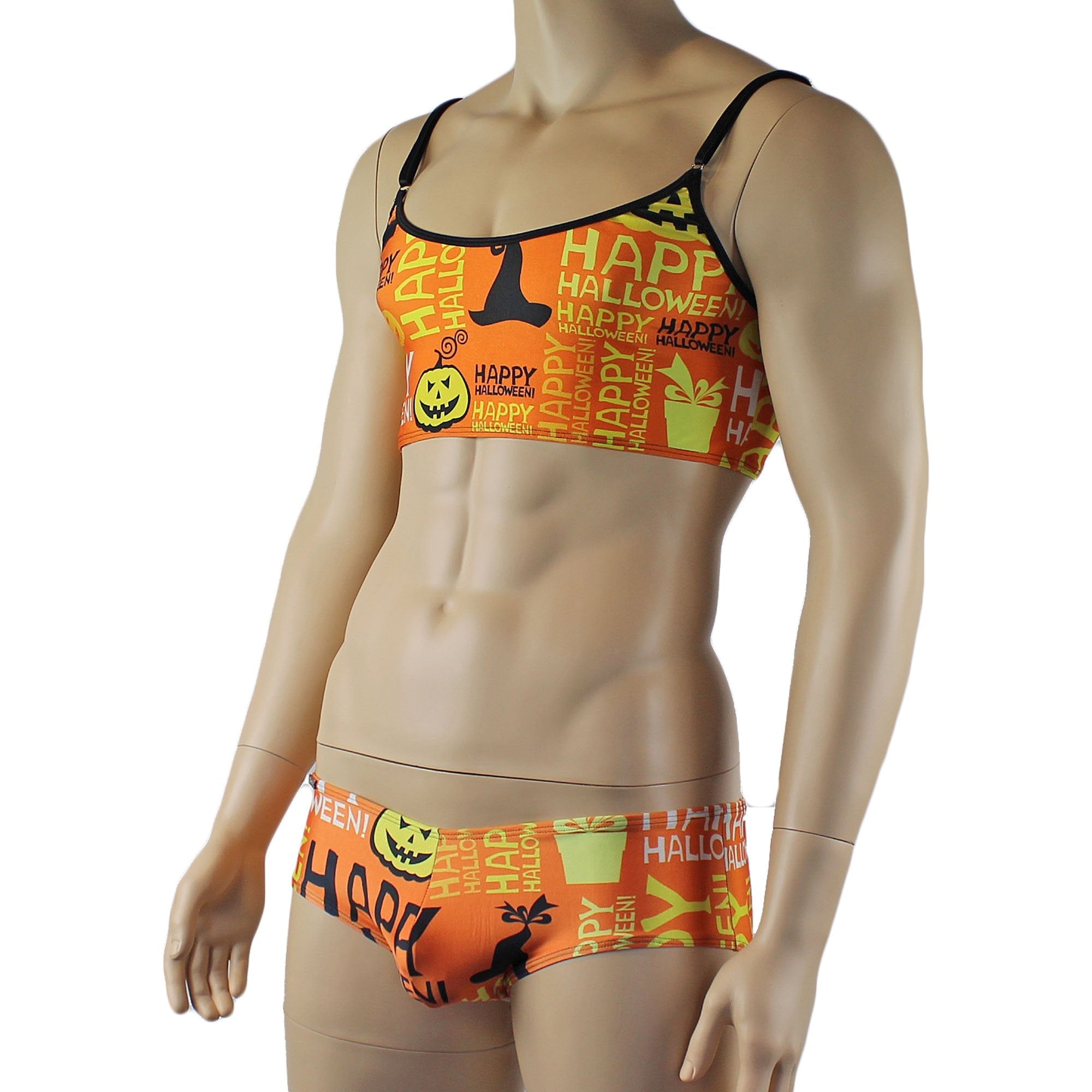 Mens Happy Halloween Camisole Top and Boxer Briefs Underwear, Halloween Pumpkins