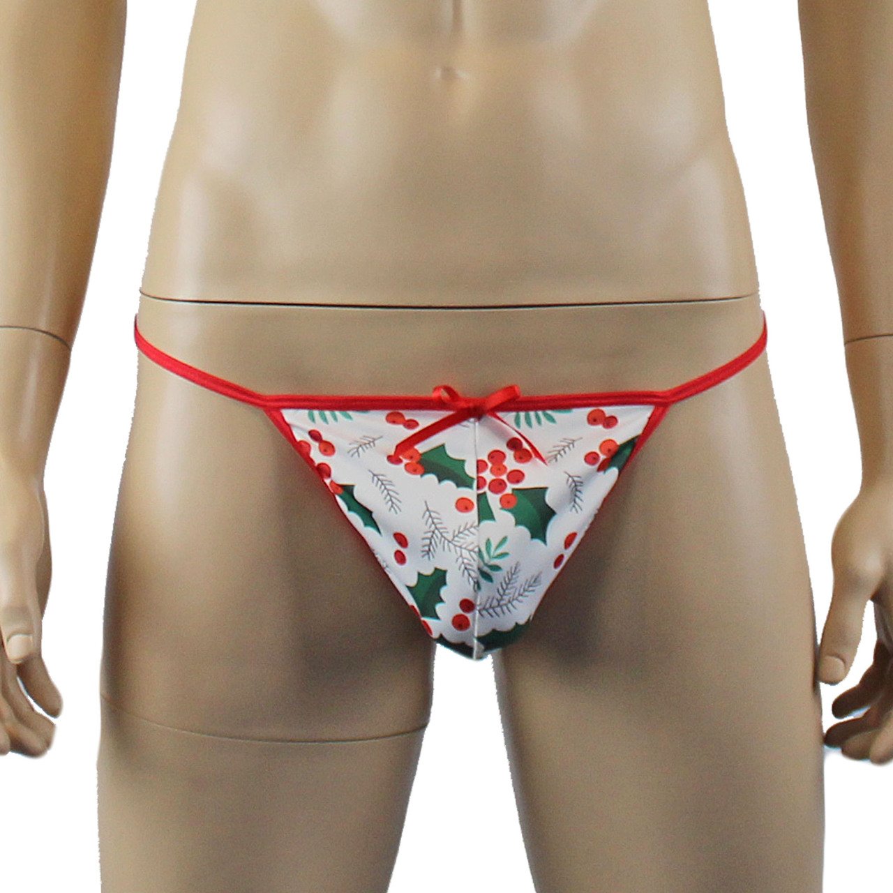 Mens Christmas Holly Bra Top & Pouch G string Xmas Underwear