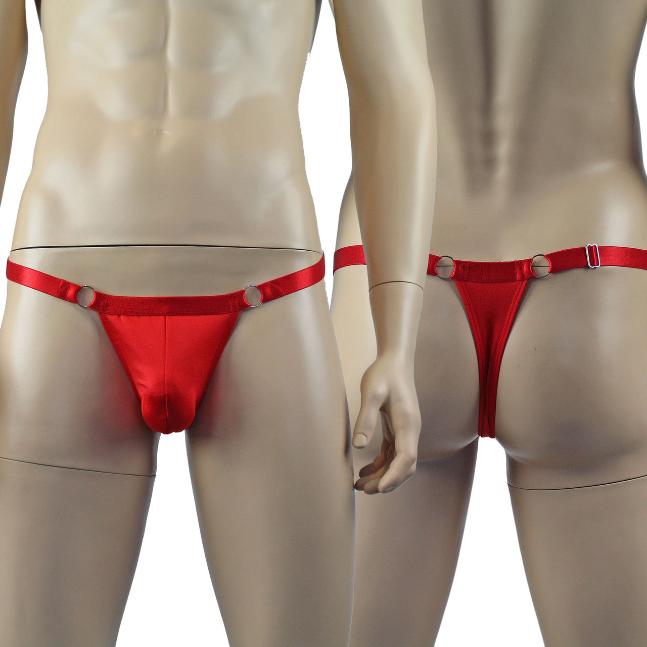 Male Spandex Thong with Ring Sides and Adjustable Strap Red