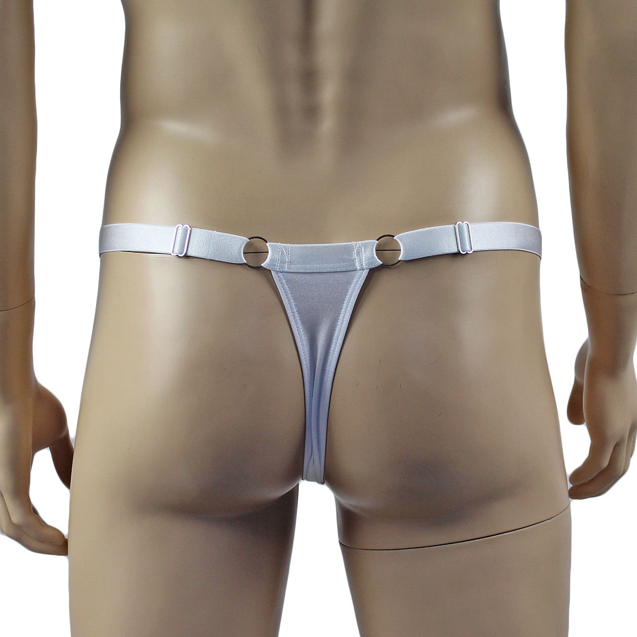 Male Spandex Thong with Ring Sides and Adjustable Strap White