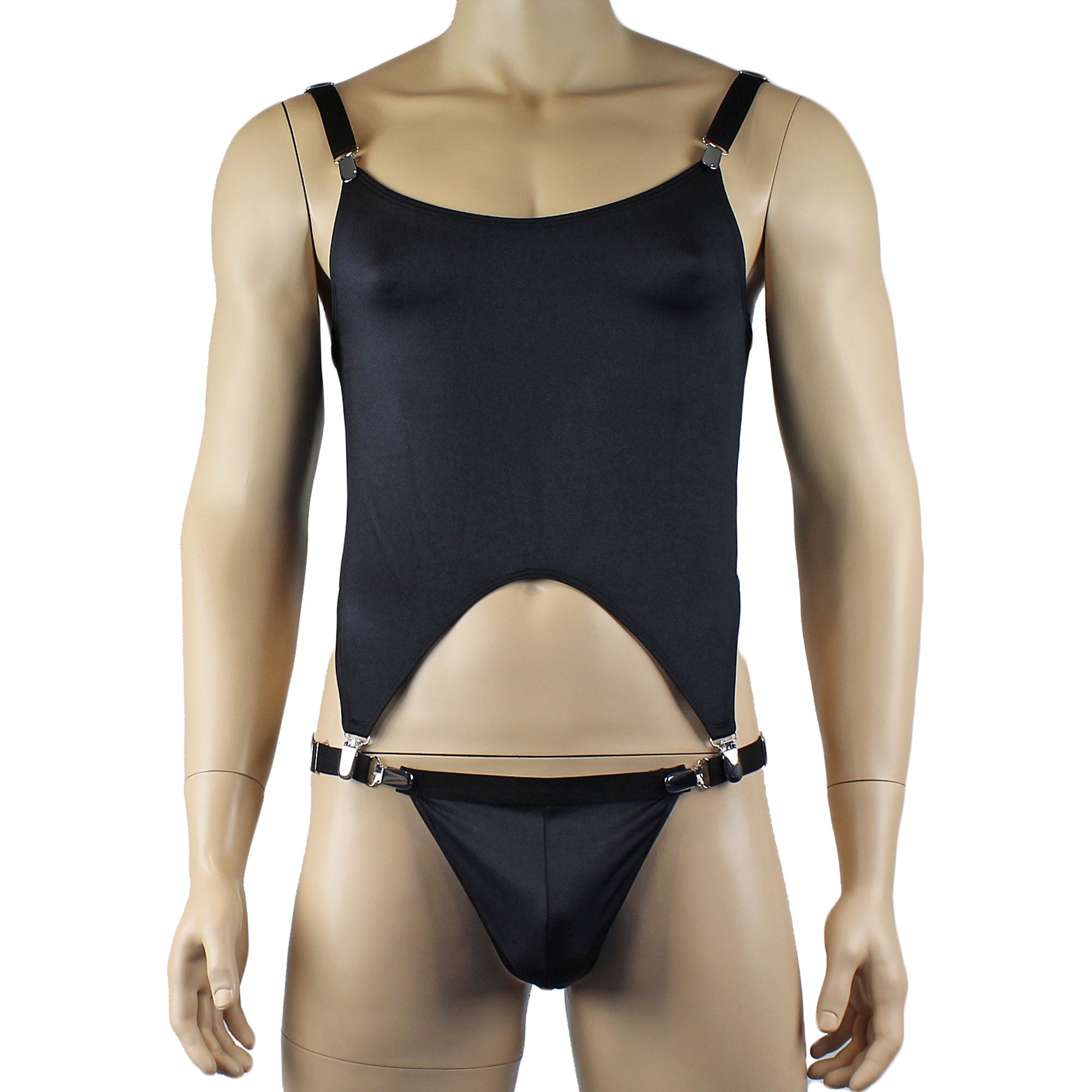 Mens Janice Corset Top and Thong with Metal Clips - Sizes up to 3XL