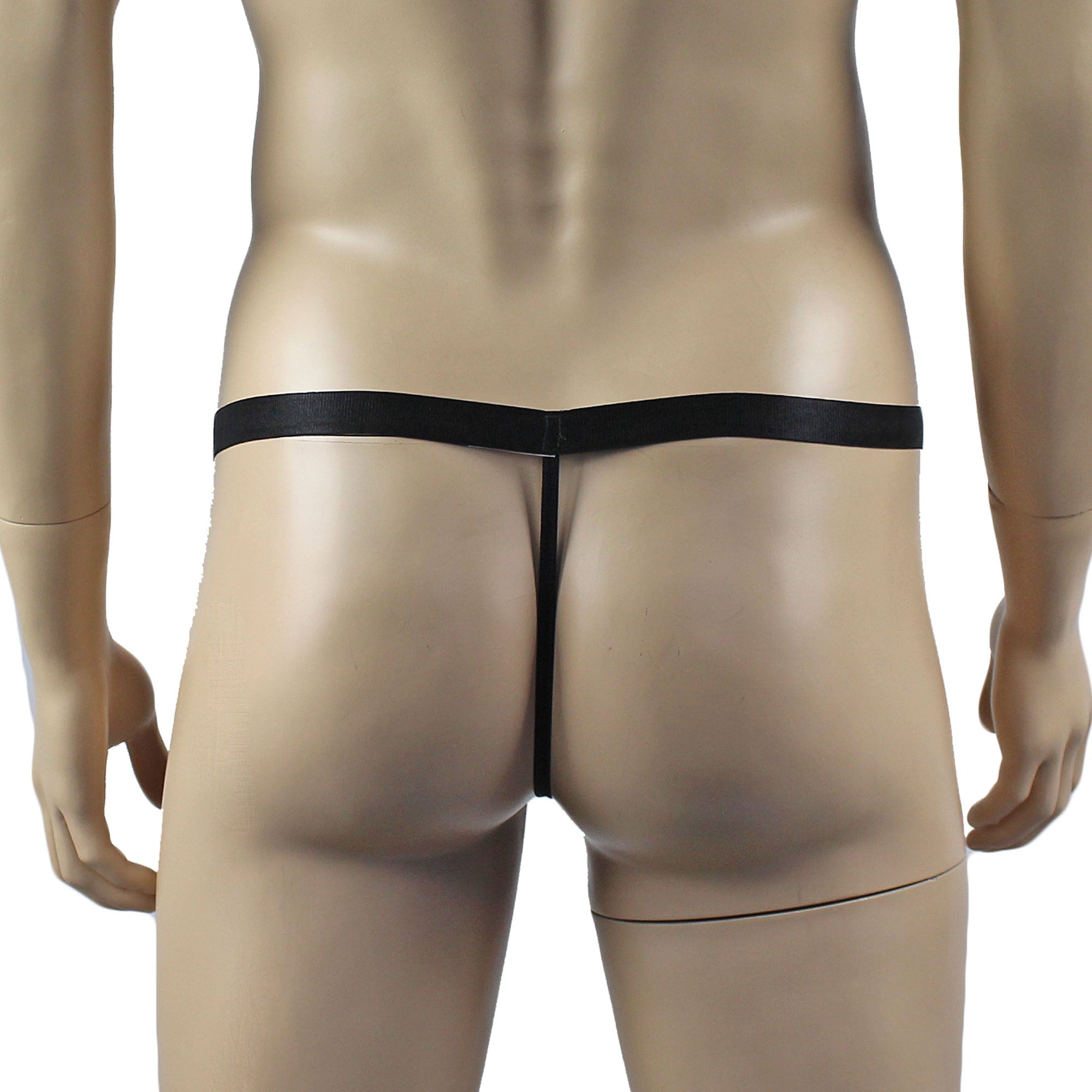 Mens Janice Thong with Adjustable Silver Clip Sides, Garterbelt & Leg Bands Black