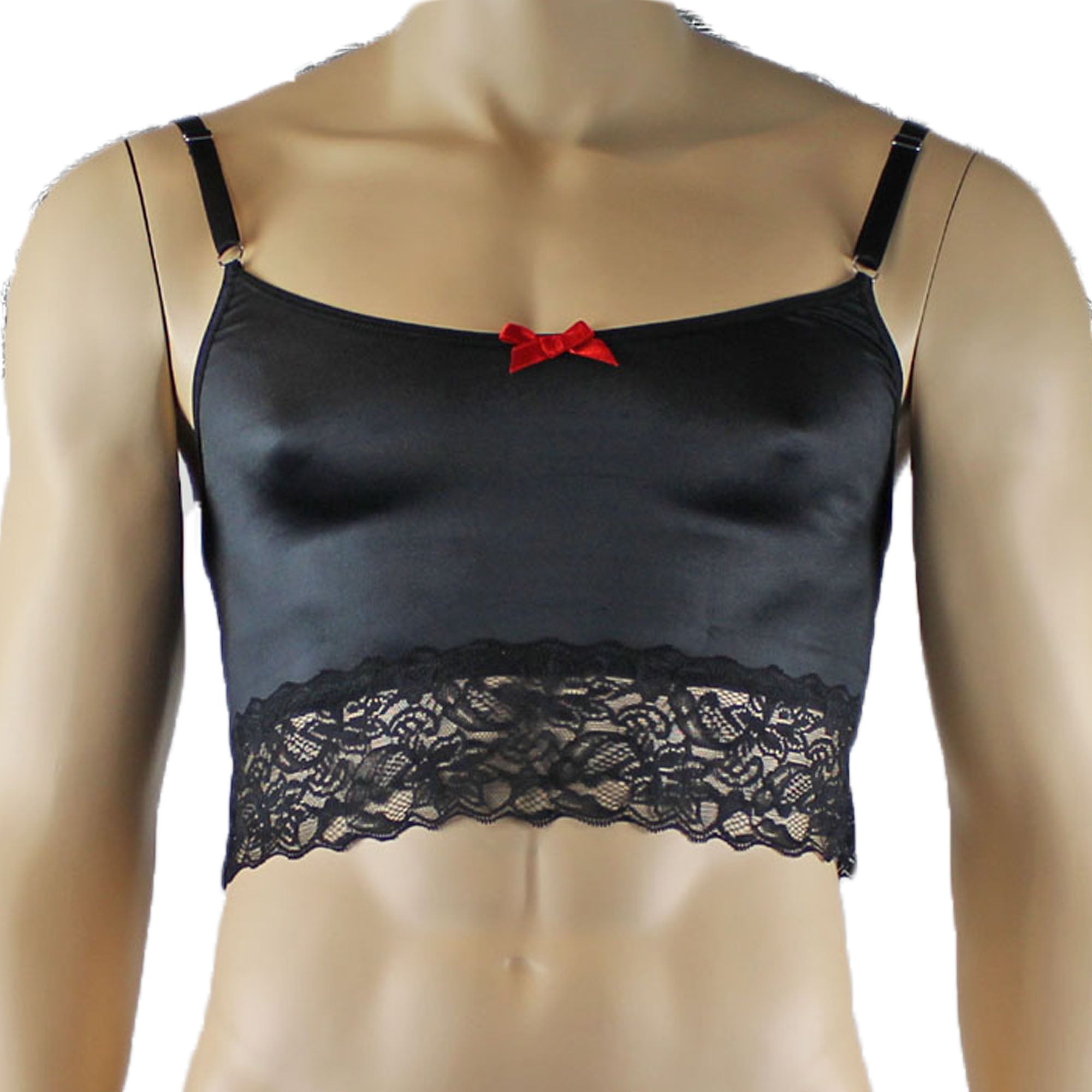 Mens Joanne Satin & Lace Crop Cami Top - Sizes up to 3XL Black and Black Lace