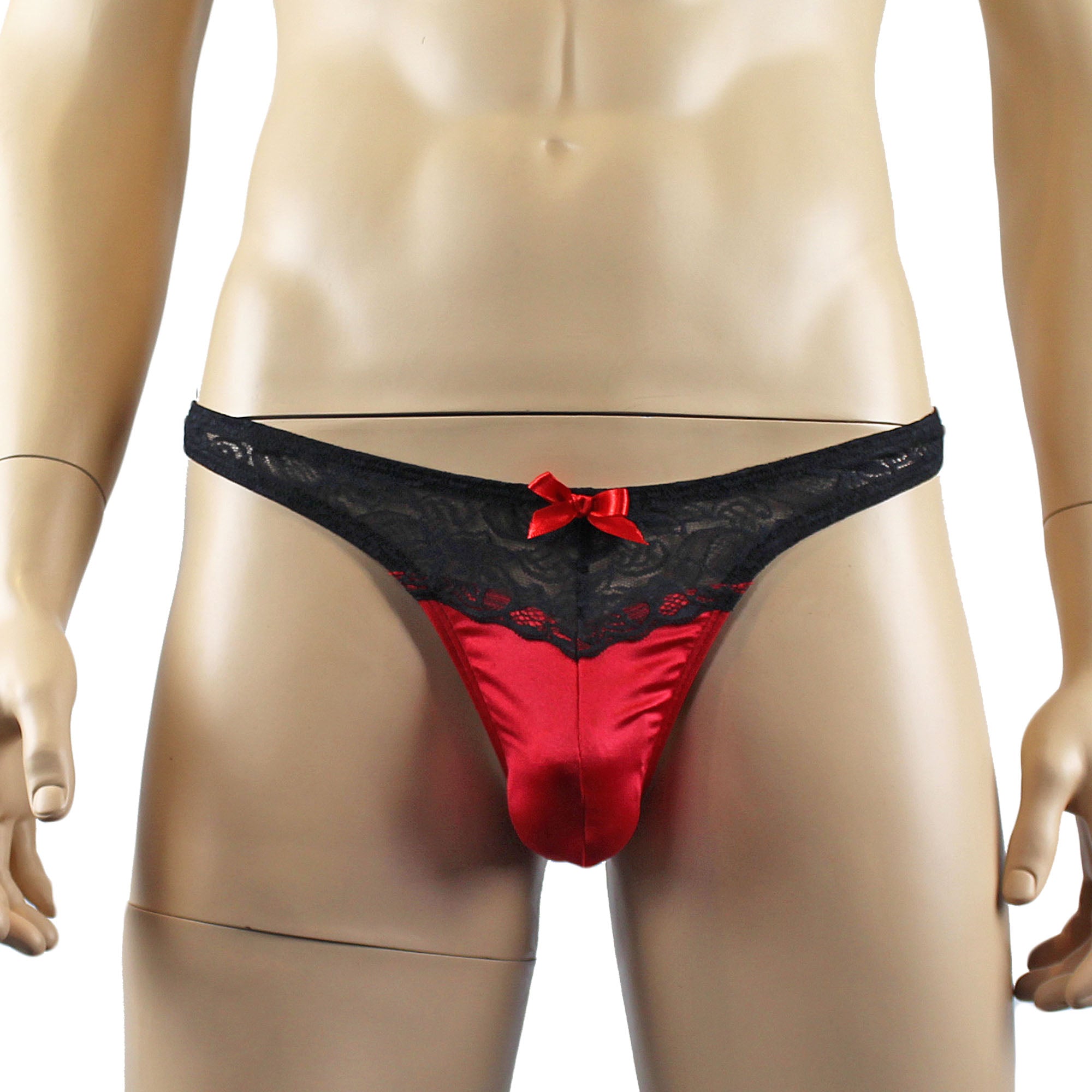 Mens Joanne Camisole Bustier Garter Top with Thong & Stockings - Sizes up to 3XL Red and Black Lace