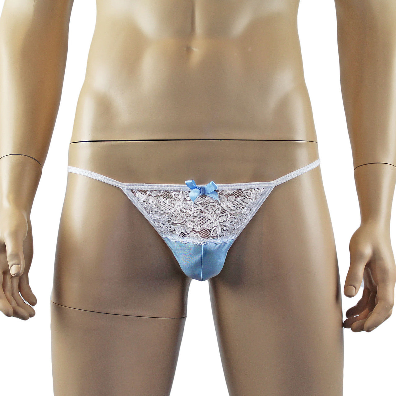 Mens Lacey G string with Bow (light blue plus other colours)
