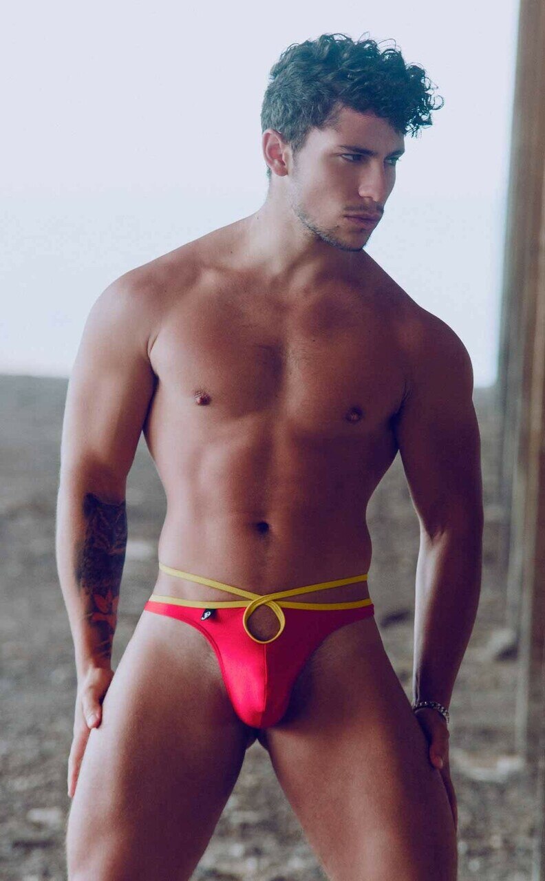 SALE - Mens Joe Snyder Front & Back Hole Thong Red