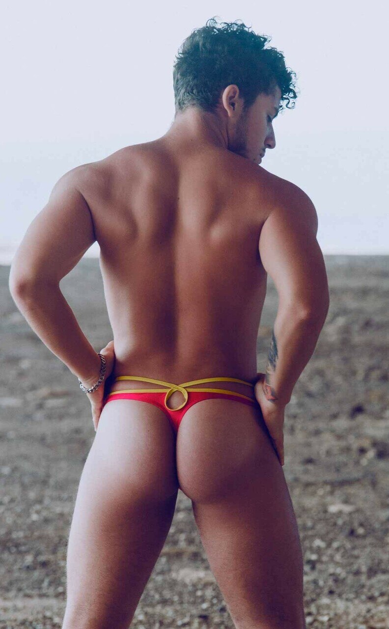 SALE - Mens Joe Snyder Front & Back Hole Thong Red