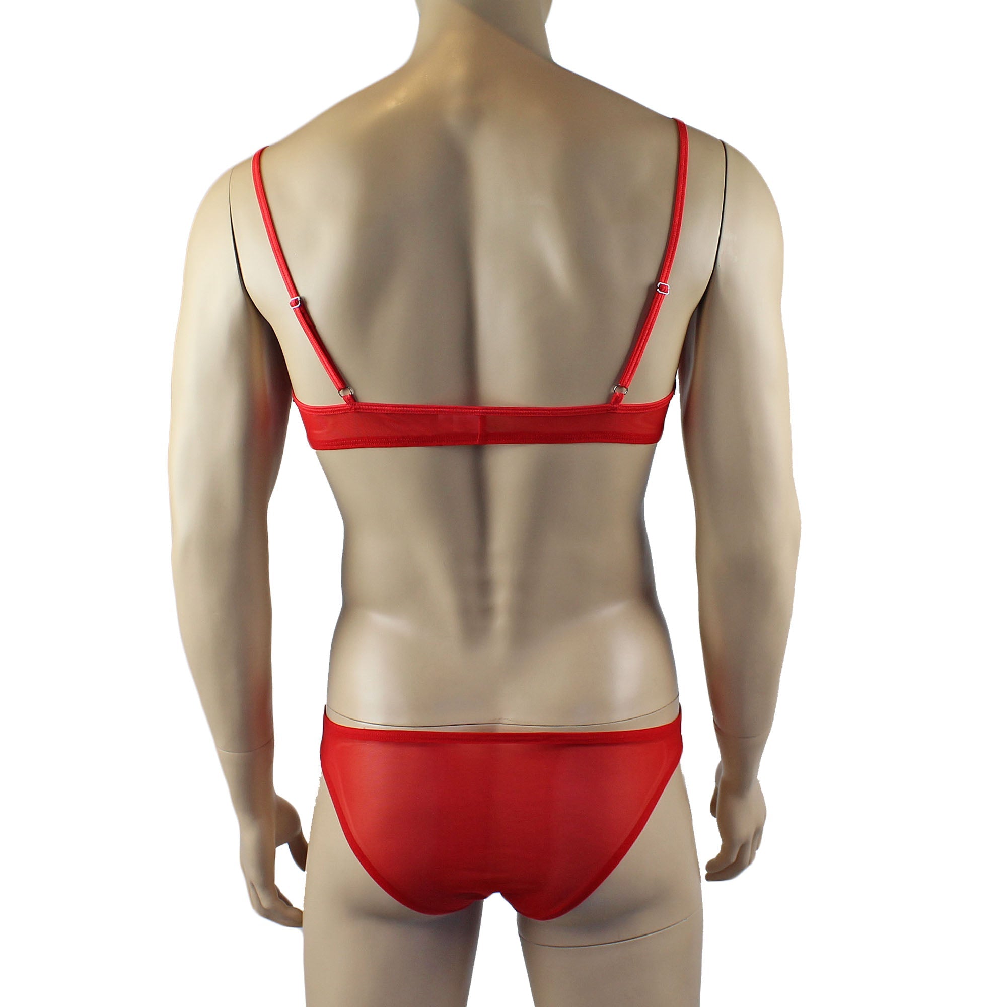 Mens Kristy Lace & Mesh Bra Top and Bikini Brief Red