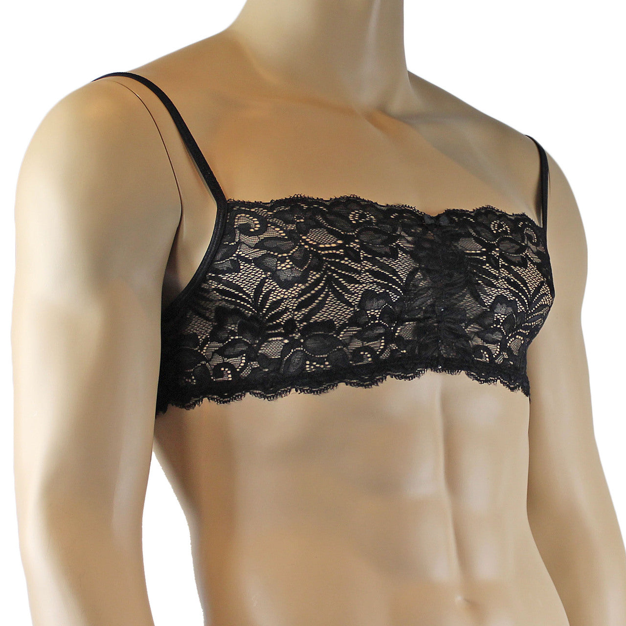 Mens Lingerie Bra Top in Lace with thin Straps (black plus other colours)