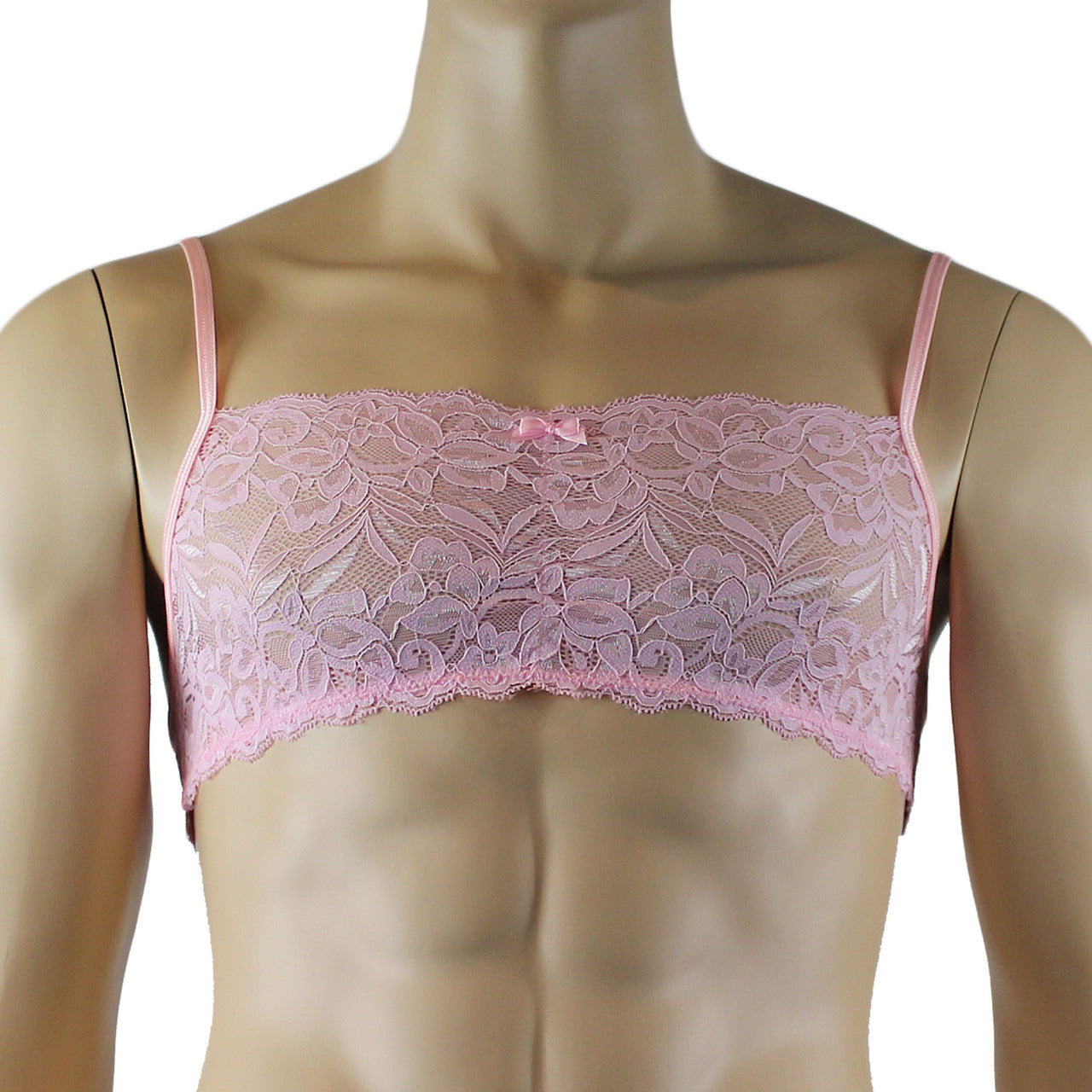Mens Lingerie Bra Top in Lace with thin Straps (light pink plus other colours)