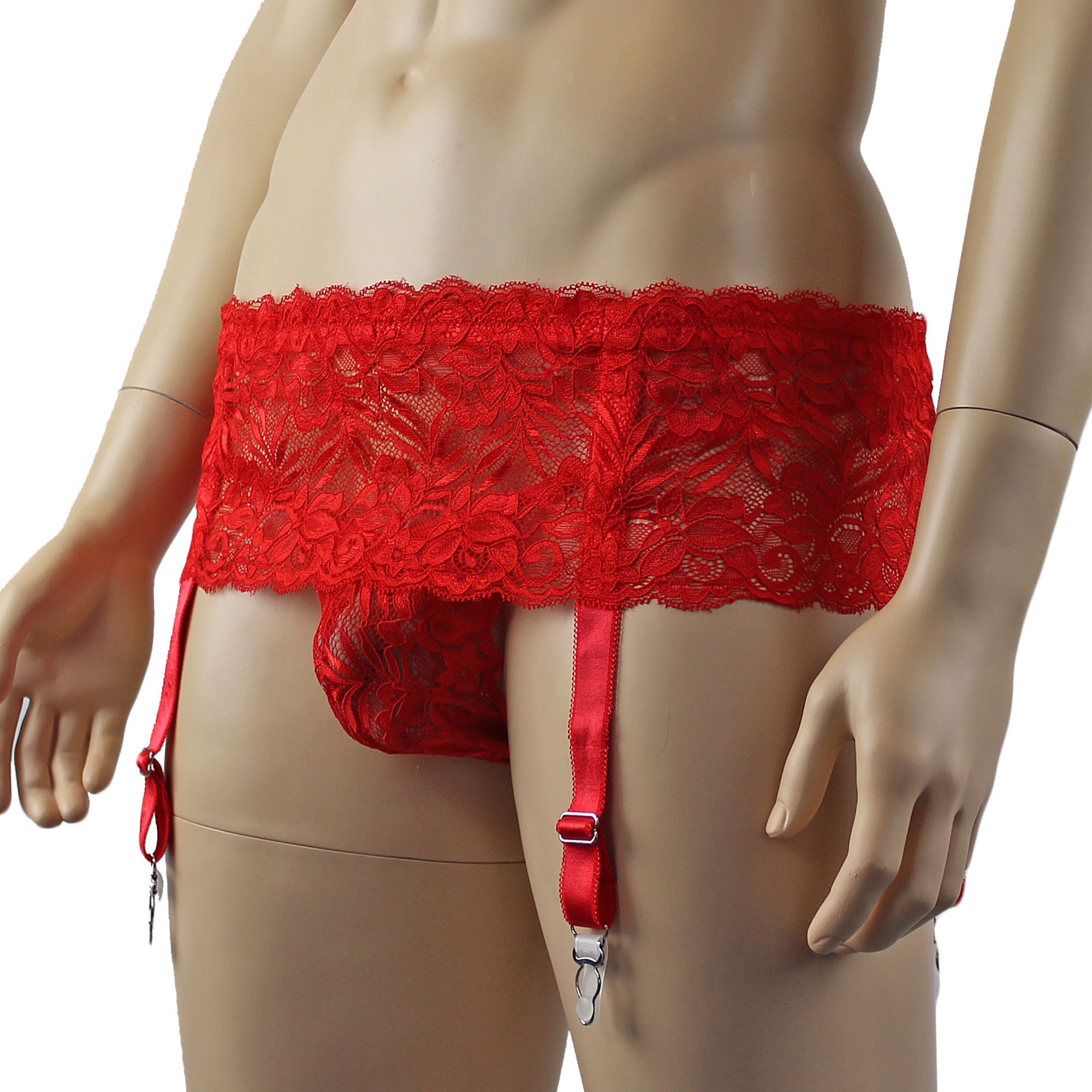 Mens Kristy Wide Lace Garter Belt Black Mens Lingerie Red